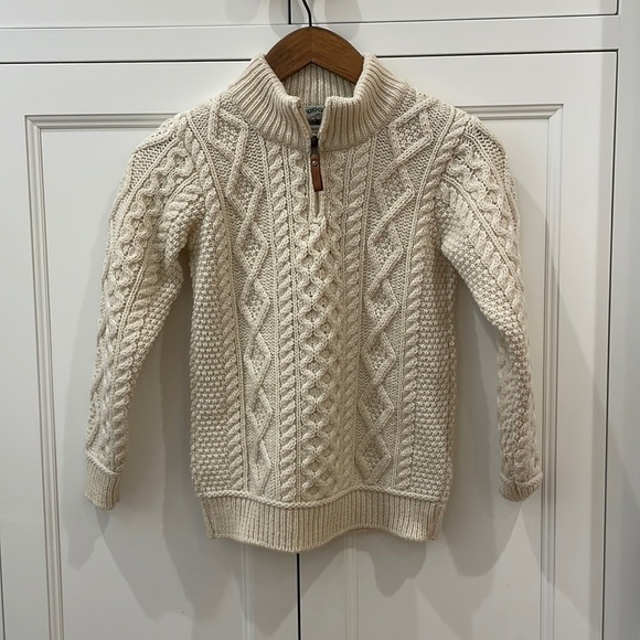 Aran Crafts Ireland 100% Wool Sweater—Unisex—1/4 Zip Fisherman Knit-8-11 yrs - Picture 1 of 8